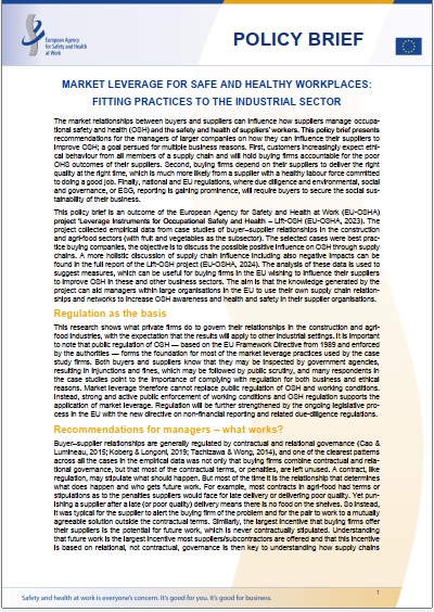 Market leverage for safe and healthy workplaces: fitting practices to the industrial sector