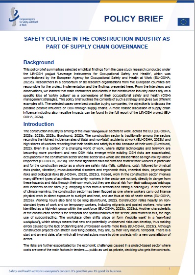 Safety culture in the construction industry as part of supply chain governance
