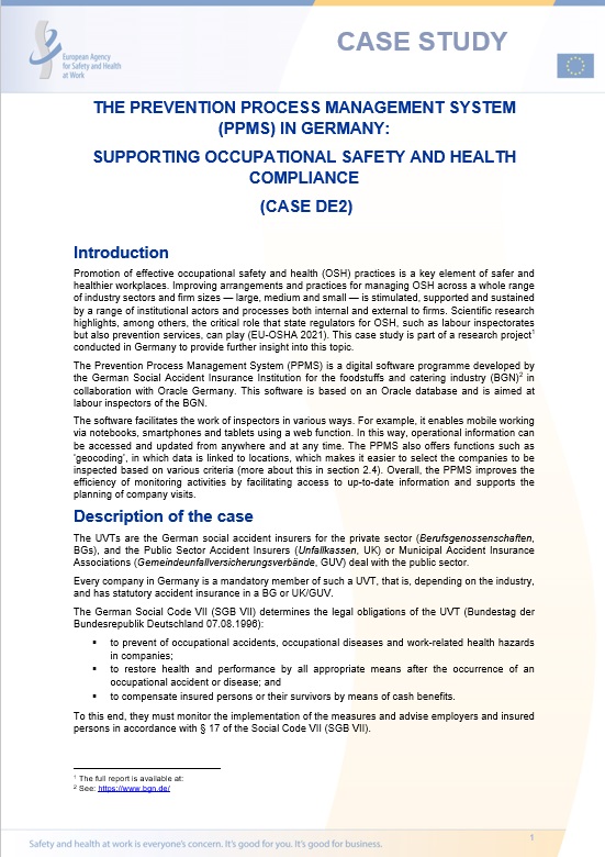 The Prevention Process Management System (PPMS) in Germany: supporting occupational safety and health compliance (Case DE2)