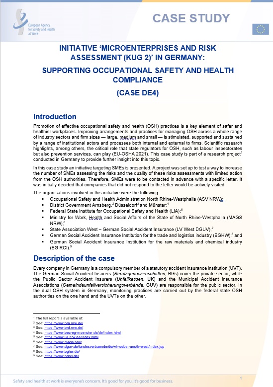 Initiative ‘Micro enterprises and risk assessment (KuG 2)’ in Germany: supporting occupational safety and health compliance (Case DE4)
