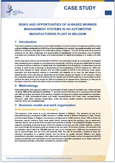 Cover of the case study Risks and opportunities of AI-based worker management systems in an automotive manufacturing plant in Belgium 