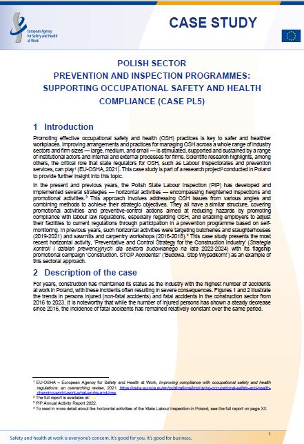 Cover of the case study Polish sector prevention and inspection programmes: supporting occupational safety and health compliance (Case PL5)