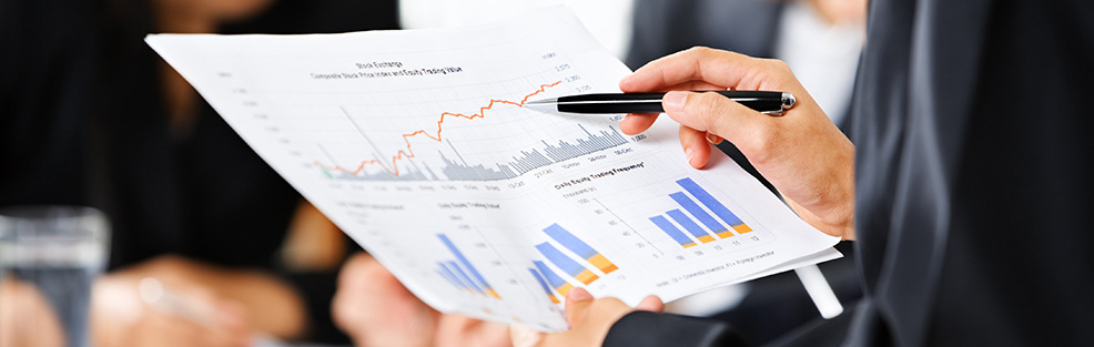 Worker checking a document with statistics