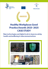 Cover of the case study: Greece: New technologies and digital tools to improve safety, health and wellbeing in telecommunications