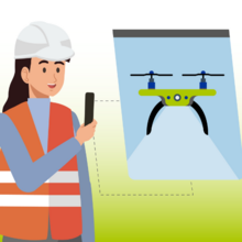 A female worker handling a drone