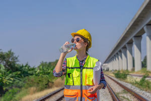 Workers drinking water