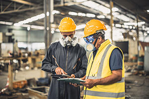 Workers conducting a chemical risk assessment