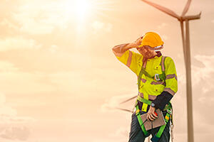 Tired worker in extreme heat