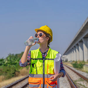 Worker drinking water