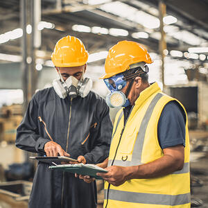 Workers conducting a chemical risk assessment