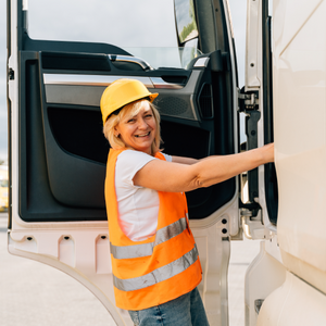 Middle age truck driver woman, trucker occupation in Europe for females